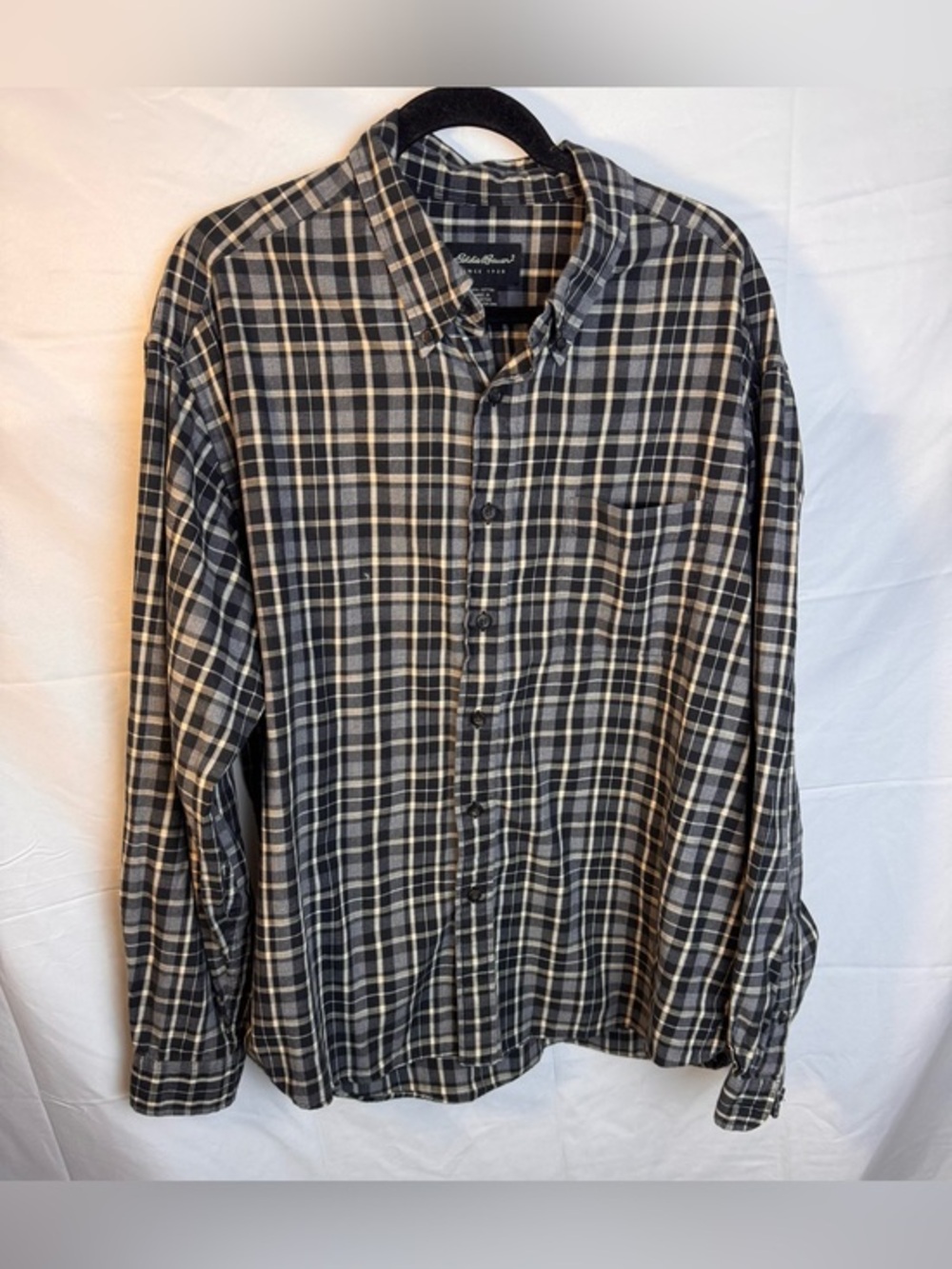 Eddie Bauer Black and Cream Plaid Button-Down Shirt